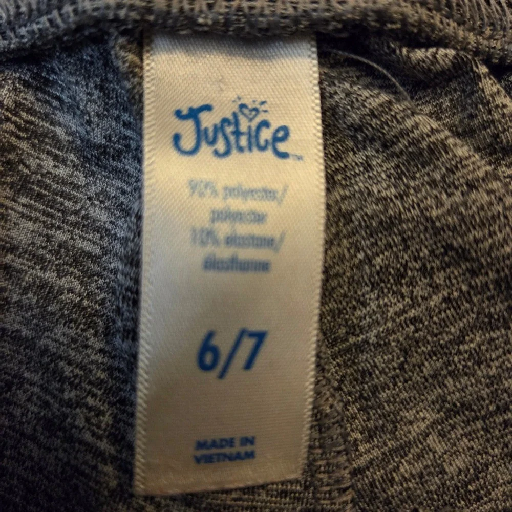 Justice Girls Gray Space Dye Active Shorts Black Trim Size 6/7 Athletic Dolphin